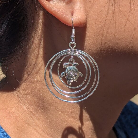 Navajo Turtle Rings Dangle Earrings Sterling Silver Native American Jewelry ** - Picture 6 of 11